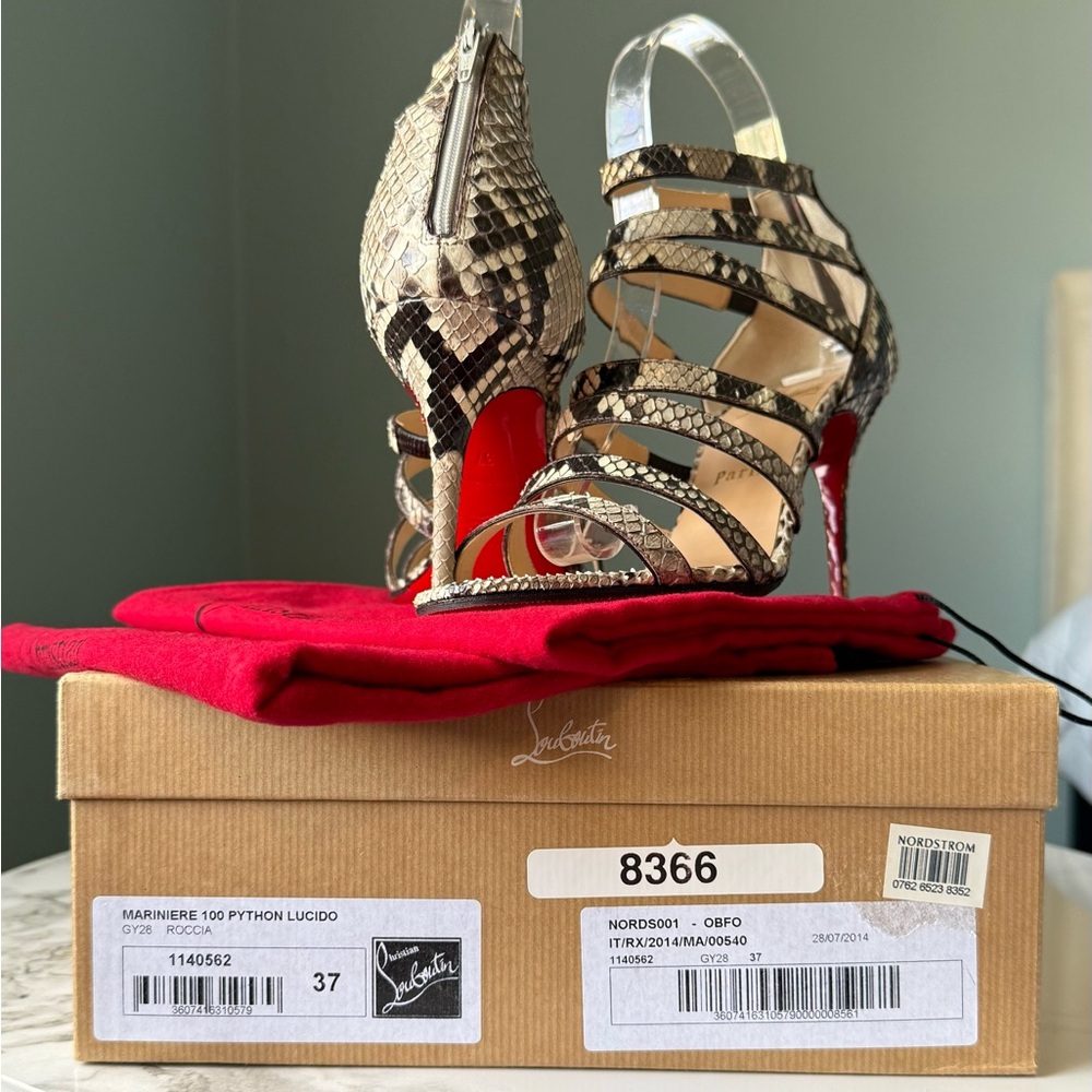 Christian Louboutin Mariniere 100 Python Lucido Heels Size 37 Roccia